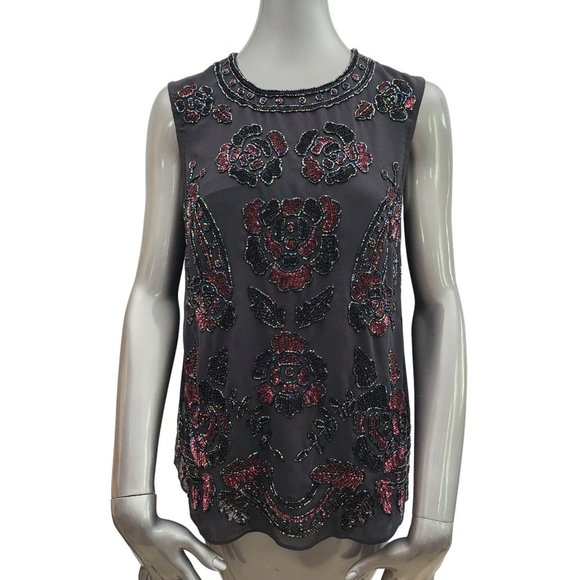 Needle & Thread Black Sequin Blouse Top Beaded Metallic Embellished Sleeveless 6 - Picture 2 of 8